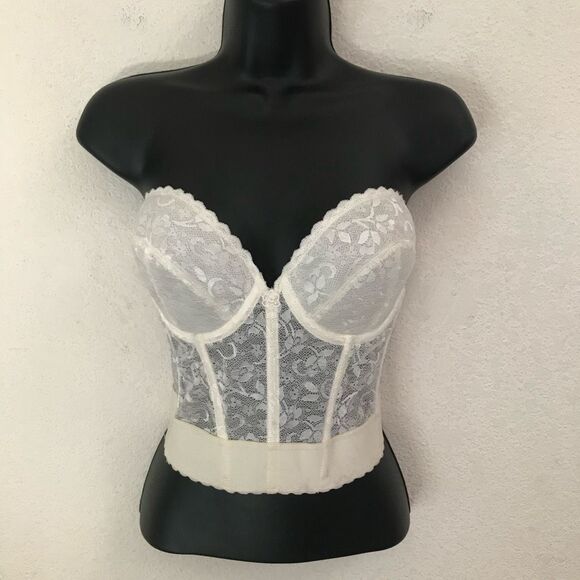 Vintage Carnival white lace bustier women’s 38C strapless underwire plunge bra - Picture 1 of 8